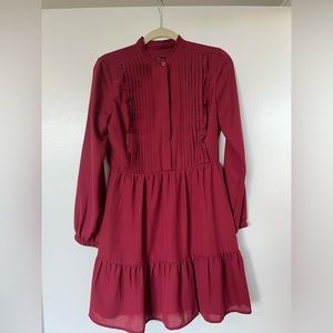 Red long sleeve fit and flare fall dress